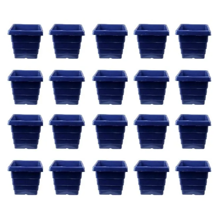 Set of 20 - 4 Inch Blue Premium Orchid Square Plastic Pot