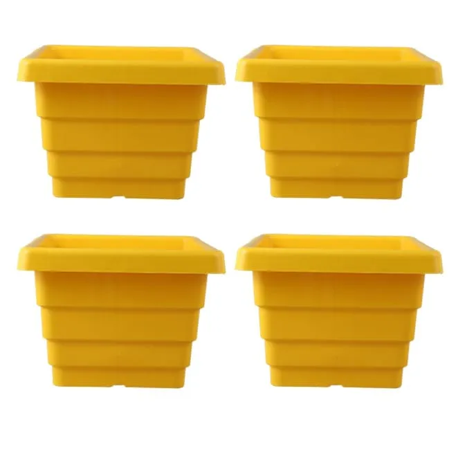 Set of 04 - 4 Inch Yellow Premium Orchid Square Plastic Pot