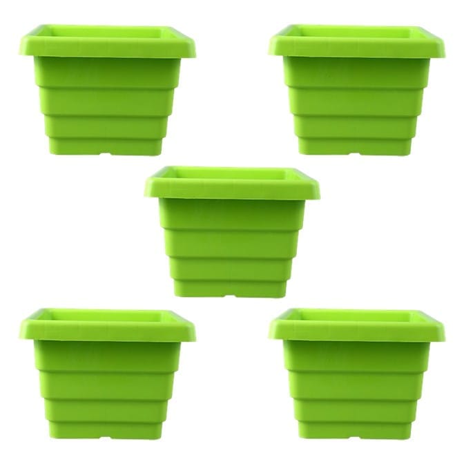 Set of 05 - 4 Inch Green Premium Orchid Square Plastic Pot