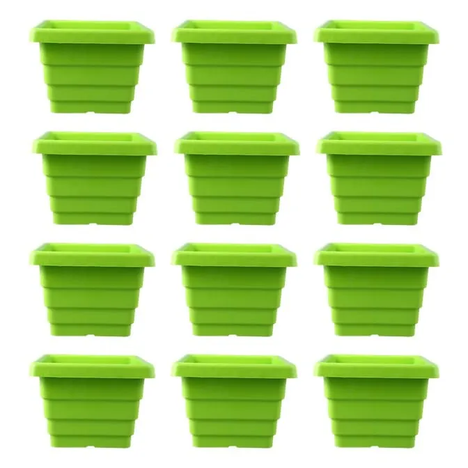 Set of 12 - 4 Inch Green Premium Orchid Square Plastic Pot