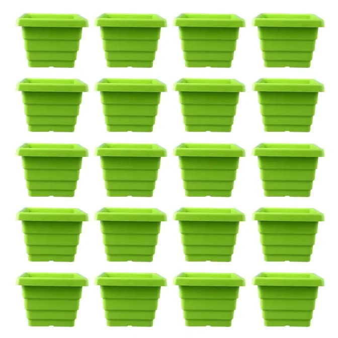 Set of 20 - 4 Inch Green Premium Orchid Square Plastic Pot