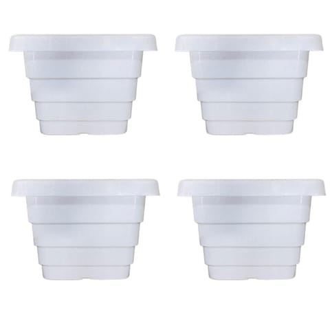 Set of 04 - 6 Inch White Premium Orchid Square Plastic Pot