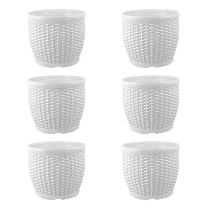 Set of 06 - 8 Inch White Marble Premium Matt Classic Plastic Pot