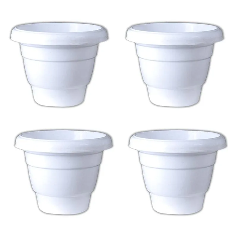 Set of 04 - 14 Inch White Classy Plastic Pot