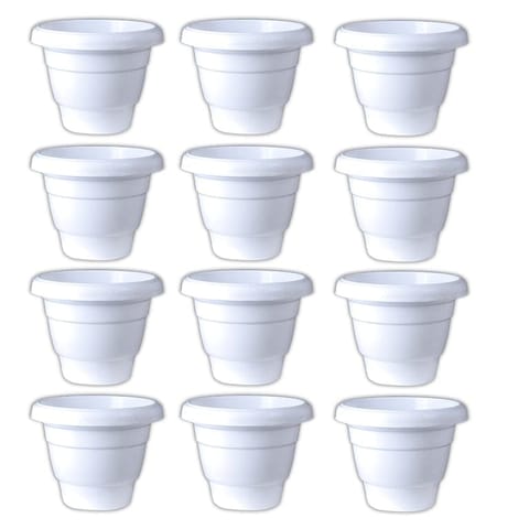 Set of 12 - 8 Inch White Classy Plastic Pot