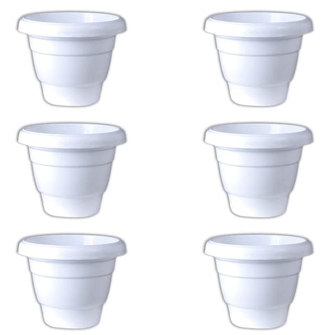 Set of 06 - 10 Inch White Classy Plastic Pot
