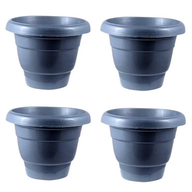 Set of 04 - 10 Inch Grey Classy Plastic Pot
