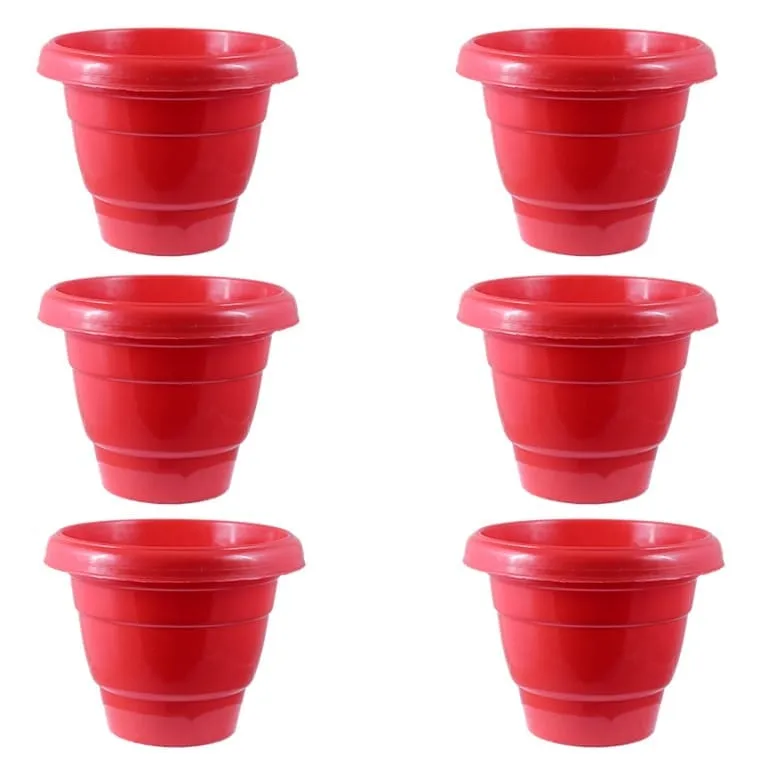 Set of 06 - 10 Inch Terracotta Red Classy Plastic Pot