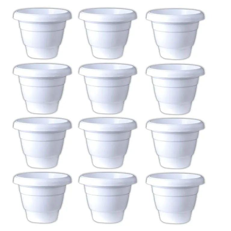 Set of 12 - 12 Inch White Classy Plastic Pot