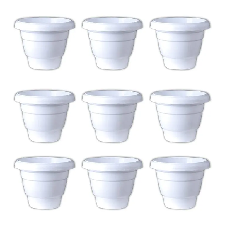 Set of 09 - 16 Inch White Classy Plastic Pot