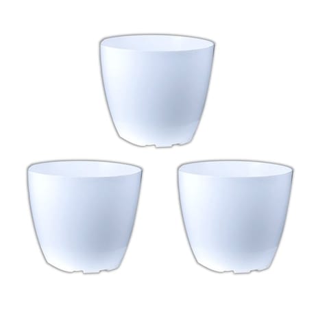 Set of 03 - 4 Inch White Premium Orchid Round Plastic Pot