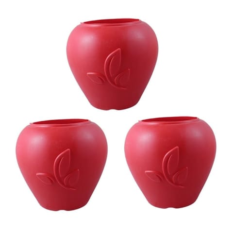 Set of 03 - 7 Inch Red Premium Apple Leaf Plastic Pot