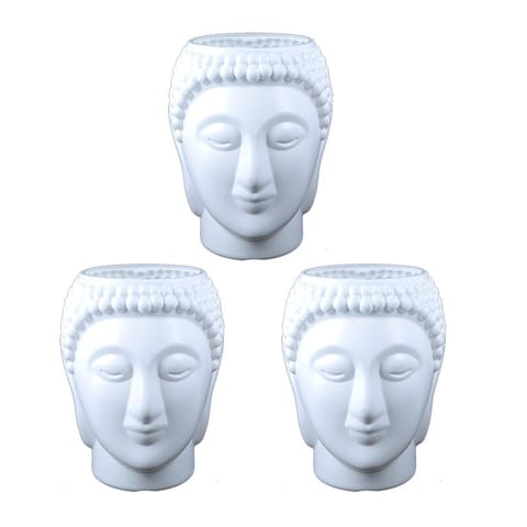 Set of 03 - 6 Inch White Premium Buddha Plastic Pot