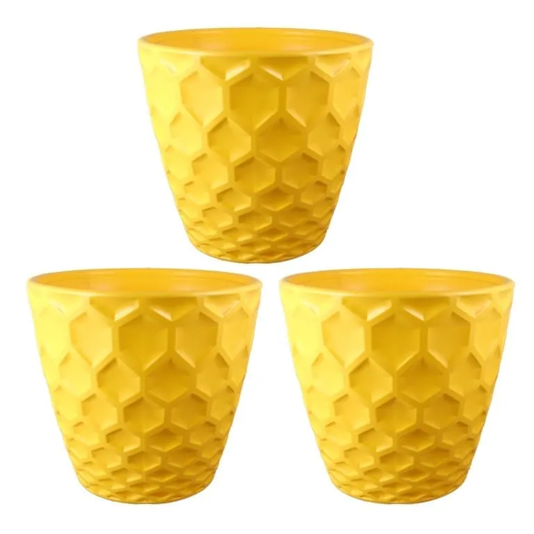 Set of 03 - 8 Inch Yellow Premium Royal Plastic Pot