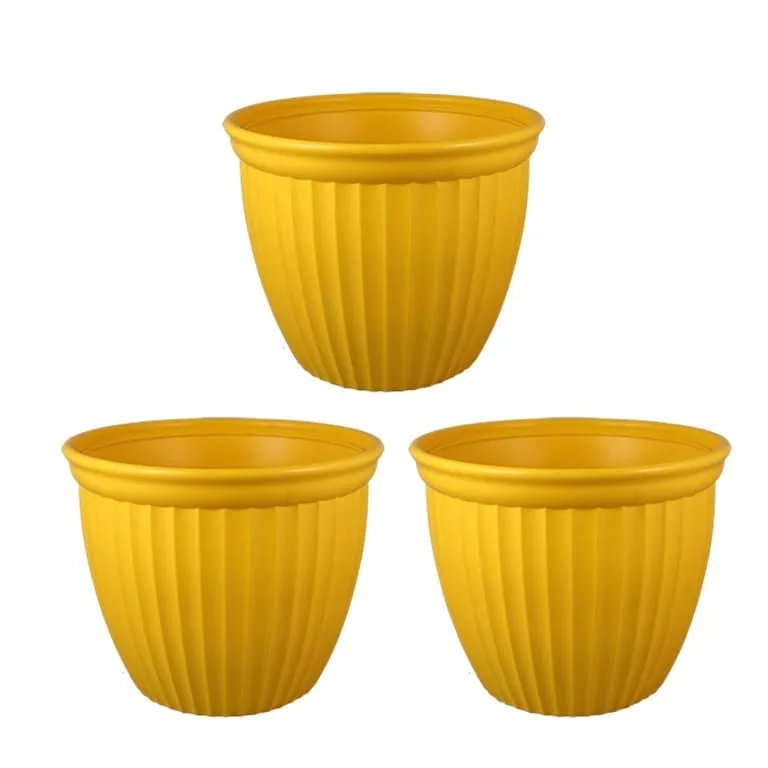Set of 03 - 8 Inch Yellow Premium Lotus Heavy Plastic Pot
