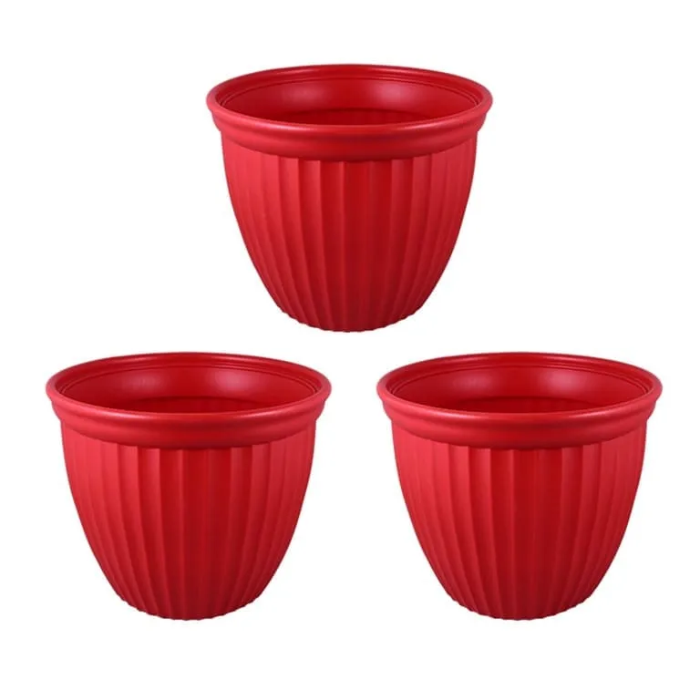 Set of 03 - 8 Inch Red Premium Lotus Heavy Plastic Pot