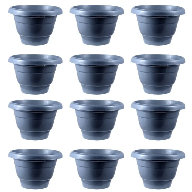 Set of 12 - 12 Inch Grey Classy Plastic Pot