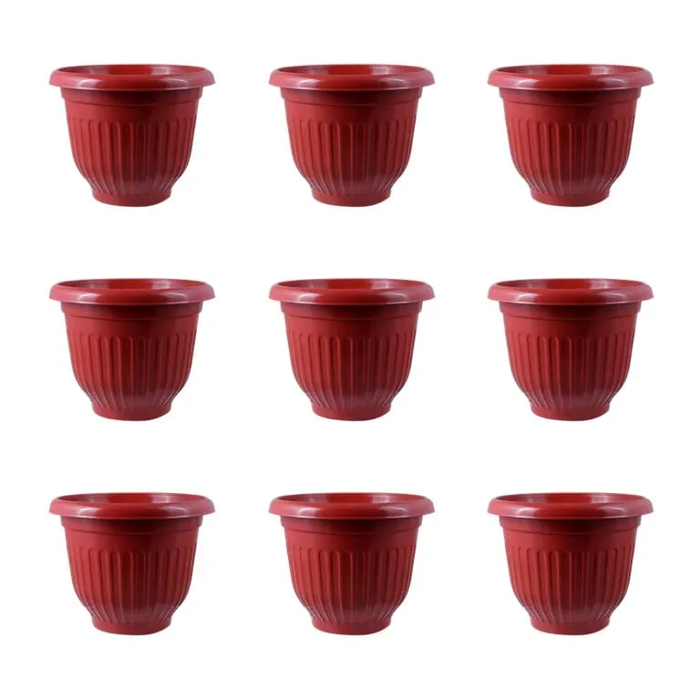 Set of 09 - 12 Inch Terracotta Red Olive Plastic Pot