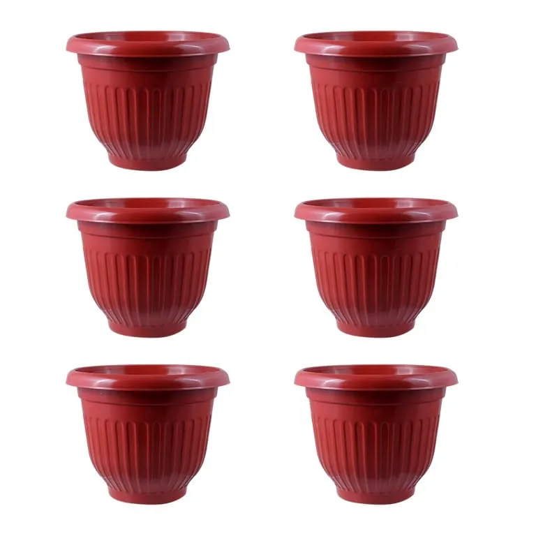 Set of 06 - 12 Inch Terracotta Red Olive Plastic Pot