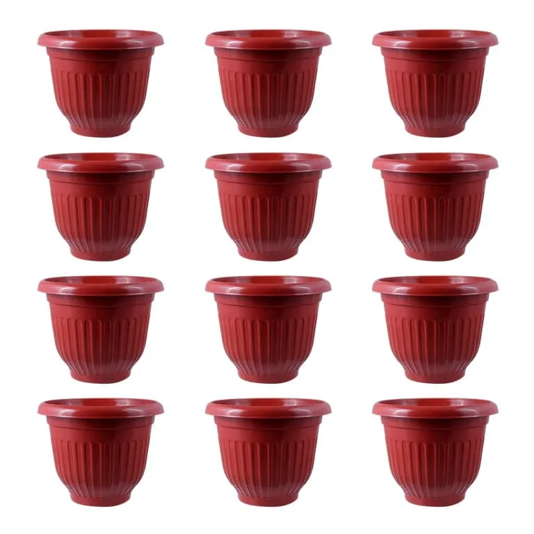 Set of 12 - 8 Inch Terracotta Red Olive Plastic Pot