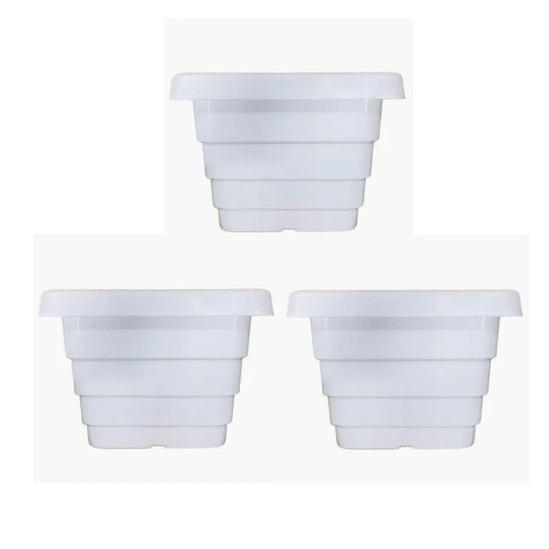 Set of 03 - 8 Inch White Premium Orchid Square Plastic Pot