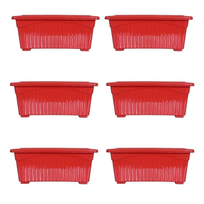 Set of 6 - 14 Inch Red Premium Jupiter Rectangular Window Planter