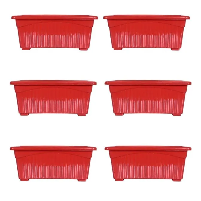Set of 6 - 14 Inch Red Premium Jupiter Rectangular Window Planter