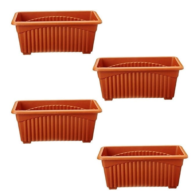 Set of 4 - 14 Inch Brown Premium Jupiter Rectangular Window Planter