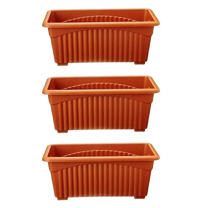 Set of 3 - 14 Inch Brown Premium Jupiter Rectangular Window Planter