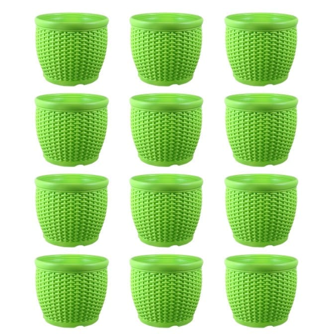 Set of 12 - 8 Inch Green Premium Matt Classic Plastic Pot