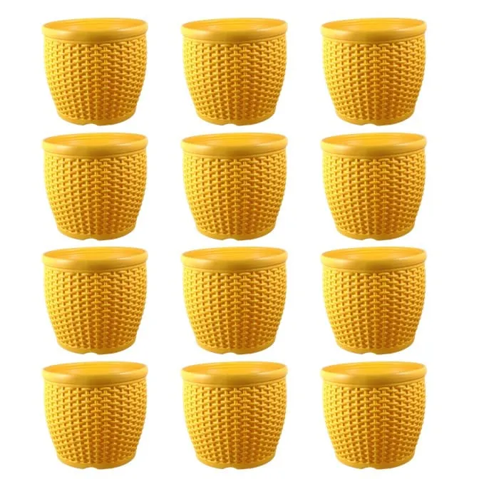 Set of 12 - 8 Inch Yellow Premium Matt Classic Plastic Pot