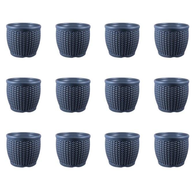 Set of 12 - 8 Inch Grey Premium Matt Classic Plastic Pot