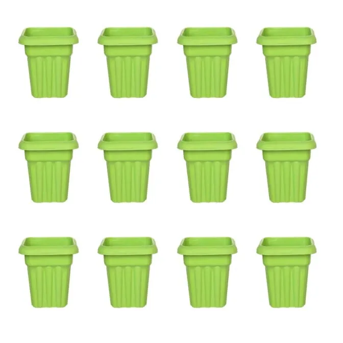 Set of 12 - 10 Inch Green Heavy Square Plastic Pot