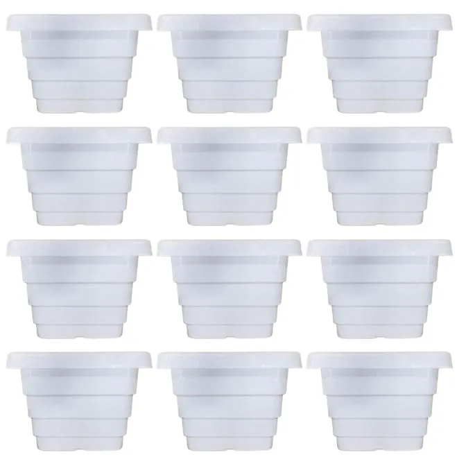 Set of 12 - 8 Inch White Premium Orchid Square Plastic Pot