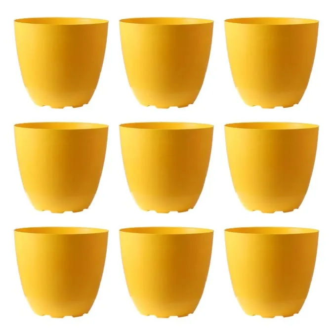 Set of 09 - 10 Inch Yellow Premium Orchid Round Plastic Pot