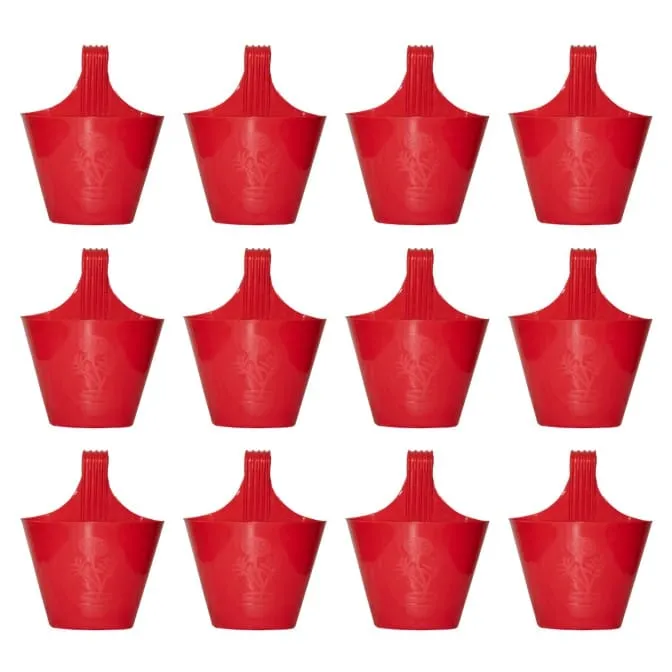Set of 12 - 8 Inch Red Single Hook Hanging Plastic Pot