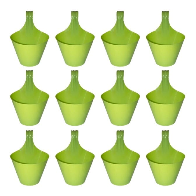 Set of 12 - 8 Inch Green Single Hook Hanging Plastic Pot