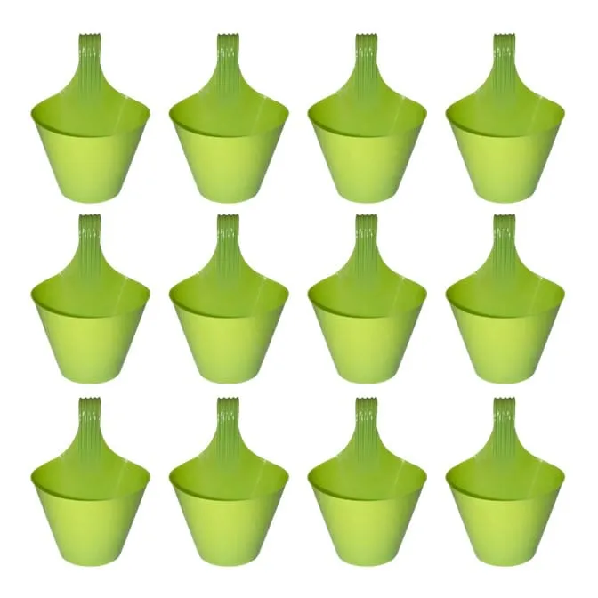 Set of 12 - 8 Inch Green Single Hook Hanging Plastic Pot