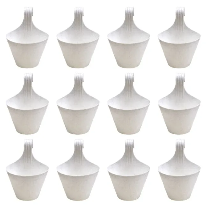 Set of 12 - 8 Inch White Single Hook Hanging Plastic Pot