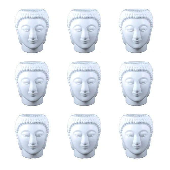 Set of 09 - 6 Inch White Premium Buddha Plastic Pot