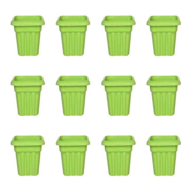 Set of 12 - 8 Inch Green Heavy Square Plastic Pot