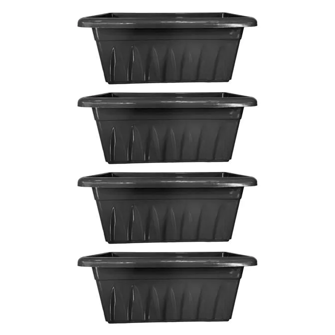 Set of 04 - 24 Inch Black Premium Supreme Window Plastic Planter