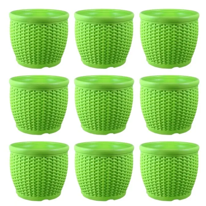 Set of 09 - 8 Inch Green Premium Matt Classic Plastic Pot