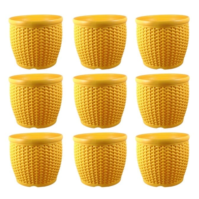 Set of 09 - 8 Inch Yellow Premium Matt Classic Plastic Pot