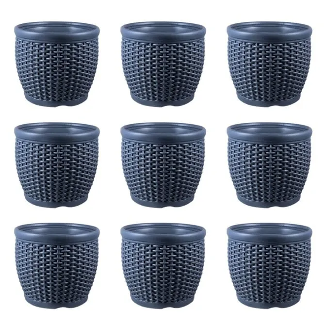 Set of 09 - 8 Inch Grey Premium Matt Classic Plastic Pot