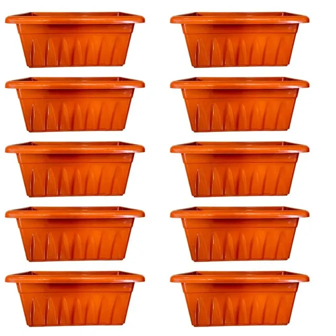 Set of 10 - 17 Inch Terracotta Red Premium Supreme Window Plastic Planter