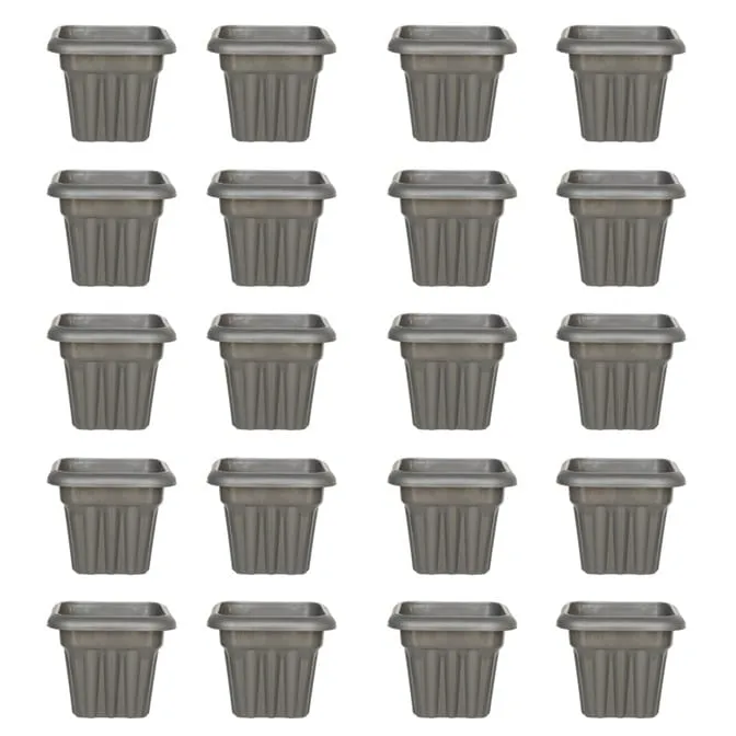 Set of 20 - 8 Inch Grey Heavy Square Plastic Pot