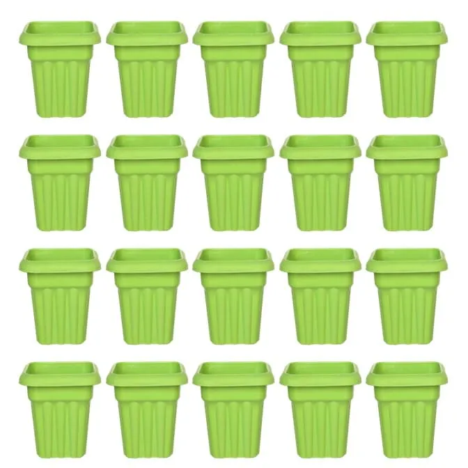 Set of 20 - 8 Inch Green Heavy Square Plastic Pot