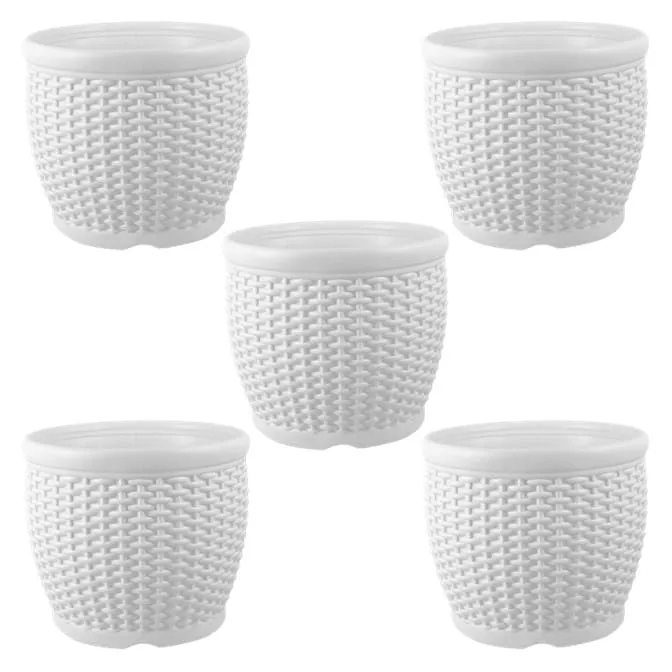 Set of 05 - 8 Inch White Marble Premium Matt Classic Plastic Pot