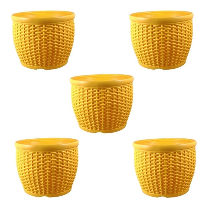Set of 05 - 8 Inch Yellow Premium Matt Classic Plastic Pot